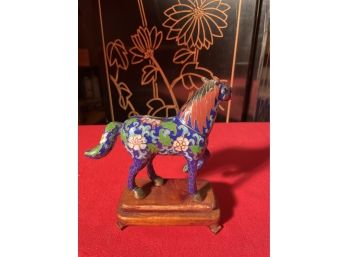 Chinese Cloisonn Horse With Stand