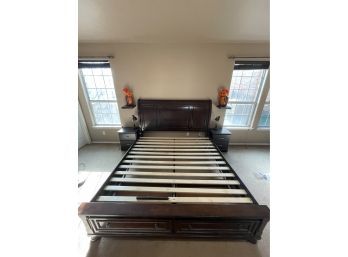 King Size Bed Frame W/ Matching Night Stands, Lamps, Shelves & Vases