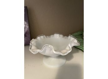 Fenton White Milk Glass Pedestal Candy Dish Bowl