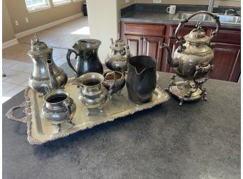 Silver Plate Serving Plater & Pitchers - 10 Pc Lot