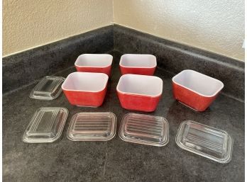 5 Vtg Pyrex Red Dish W/ Lid - 501 (1 1/2 Cup)
