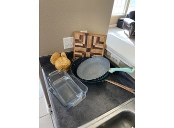 Misc. Kitchen Lot - Pans, Cutting Board, Etc.