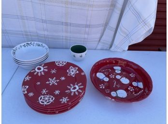 Lot Of Assorted Christmas Plates And Bowls