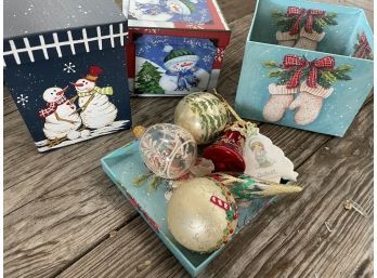 Christmas Ornaments And Boxes Lot