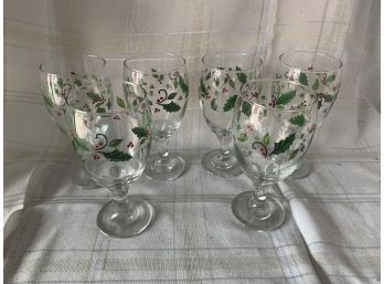 Christmas Holly Berry Glasses Wine Goblets