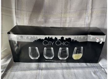 City Chic 4 Etched Stemless Wine Glasses