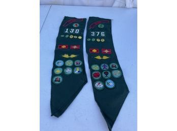 Two Vintage 1970's GIrl Scout Sash W/ Patches Badges