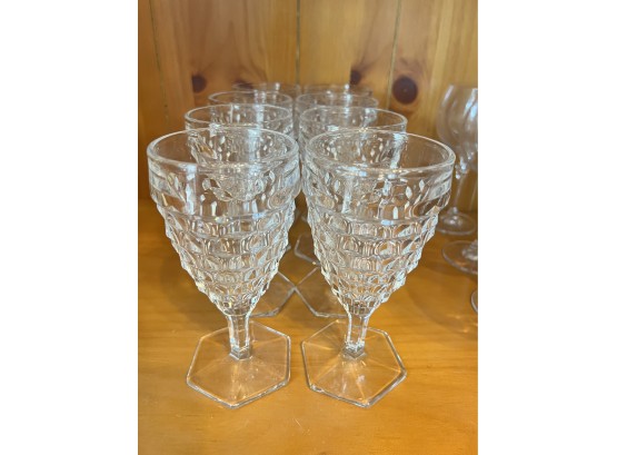 Lot Of 6 Vintage Crystal Clear Fostoria Wine Glasses, American Cube Pattern