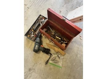 Red Tool Box Full Of Tools Plus Black & Decker Drill Etc