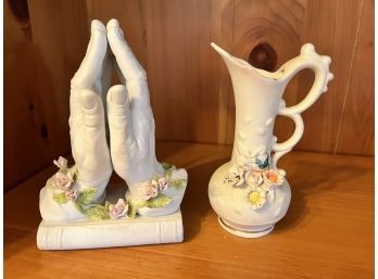 Enesco Praying Hands 1979 & Floral Vase