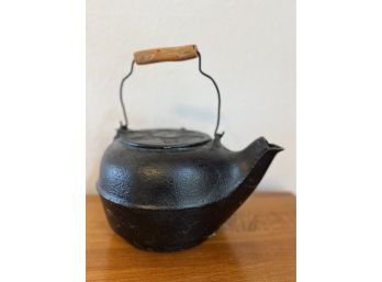 Antique Cast Iron Tea Kettle Pot W/wooden Handle