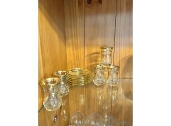 Vintage Turkey Pasabahce Gold Rim Glass Set Of 9 Pieces