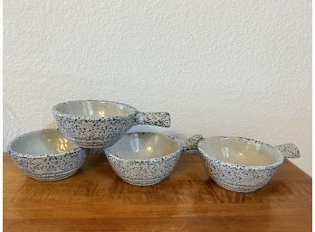 4 Western Stoneware Pottery Soup Bowls