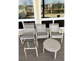 Patio Furniture- 2 Chairs, 1 Rocker And 2 Side Tables