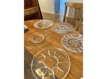 Lot Of 5 Glass Round Serving Plates/trays