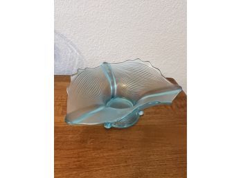 Vintage Blue Glass Wavy Bowl