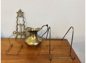 Brass Pitcher And 3 Plate Stands