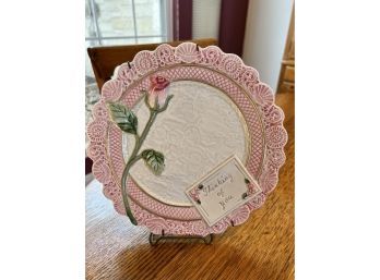 Vintage Omnibus By Fritz And Floyd 'Thinking Of You' White/Pink Plate  8.5'