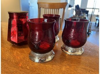Lot Of Red Glass Candleholders