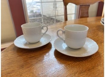 Pair Of White Tea Cups And Saucers