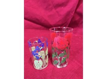 Two Vintage Floral Drinking Glasses