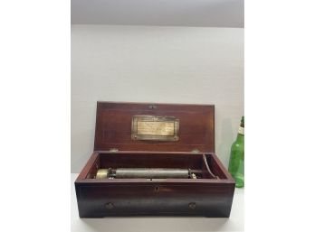 Early French Inlay Wood Music Box W/key