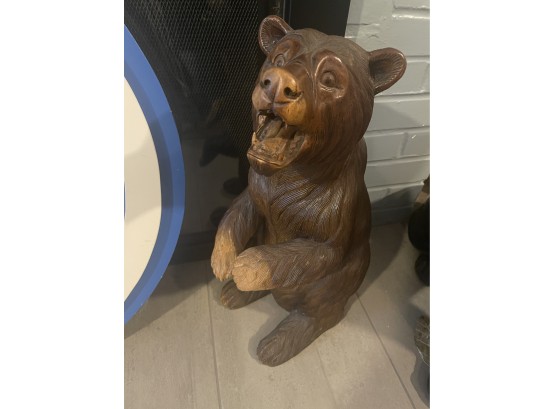 Solid Wood Grizzly Bear Statue