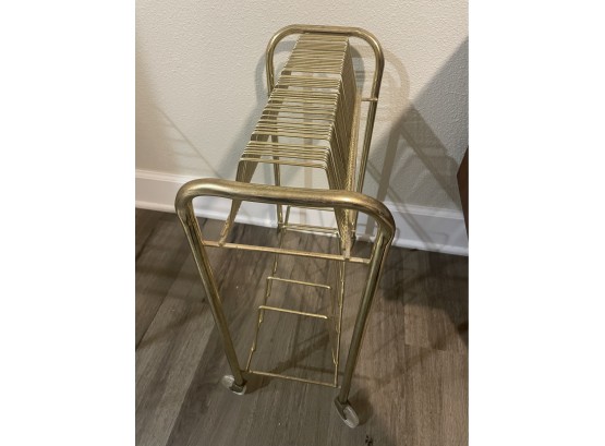 Mid Century Gold Wire Record Rack WWheels