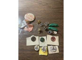 Lot Of Vintage Pins- 1902 Copy Right, JAKE Pickle, Etc