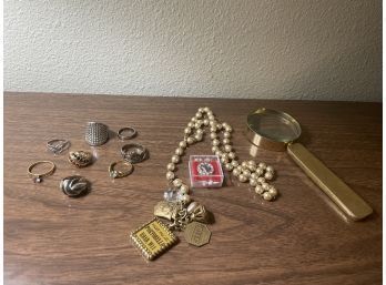 Lot Of Costume Jewelry & Magnifier