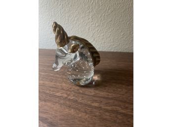 Art Glass & Brass Unicorn Paperweight