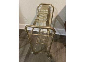 Mid Century Gold Wire Record Rack WWheels