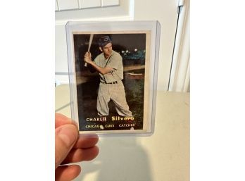 Original Topps 1957 Charlie Silvera Baseball Card