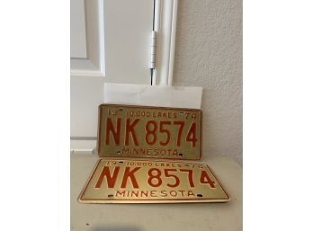Vintage License Plates- 1974 Minnesota Pair