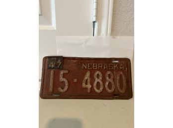Vintage License Plate- 1947 Nebraska