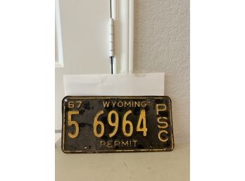 Vintage License Plate- 1967 Wyoming Permit