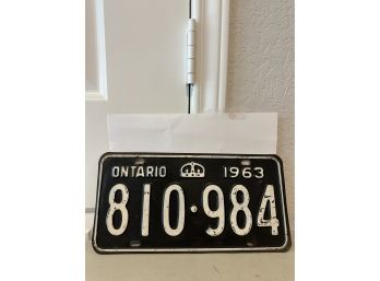 Vintage License Plate- Ontario 1963