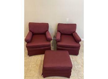 Perfection - Polyester Fibers Red Sofa Chairs W/ An Ottoman