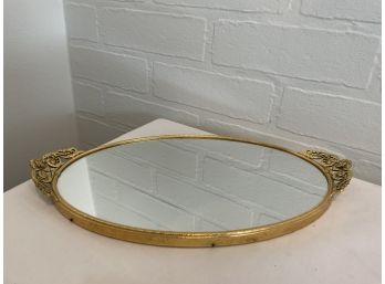 Vintage Mirror Vanity Tray W/ Ornate Gold Tone Frame