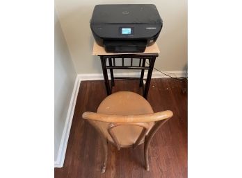 Three Piece Lot - HP NV5540 5-in-1 Printer, Wood Side Table, Vintage Wood Chair