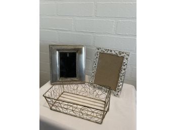 Three Item Lot - Two Decorative Picture Frames & One Metal Box