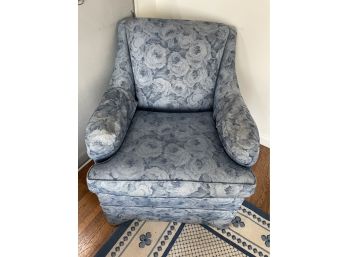 Vintage Floral Blue Arm Chair On Wheels, Clean