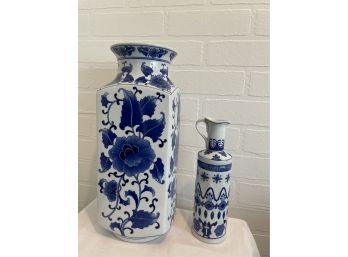 Blue And White - Vase & Pitcher