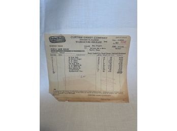 1951 Curtiss Candy Company Baby Ruth Invoice For Louie Mueller