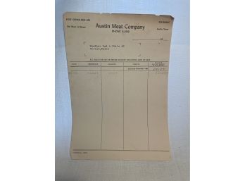 Austin Meat Company 1950 Invoice For Louie Mueller