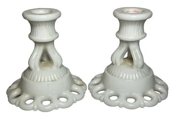 VINTAGE Pair Of Westmoreland Milk Glass Candle Holders