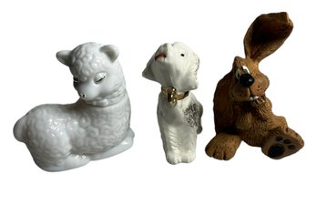 Lot Of 3 Vintage Sheep Decanter, Russ Rabbit And Porcelain Dog