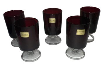 Set Of 5 Red Luminarc Glasses Made In France. Beautiful Vintage Condition And Would Be Great For Shots Or Sipp