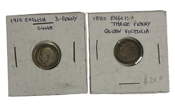 Lot Of 2 1918 English Penny And 1880 Queen Victoria Penny