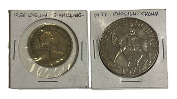 Lot Of 2 1955 English And 1977 English Crown Coin